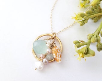 One of a Kind Hawaiian Shell necklace - by Tidepools Jewelry - Dainty Beach wedding jewelry, Gold Hawaii shell necklace, Tide pools Jewelry