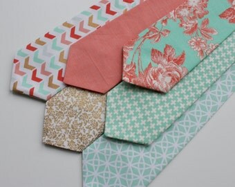 Little and Big Guy NECKTIE Tie - Spring Easter -Mint and Coral Collection - (Newborn-Adult) - Baby Boy Toddler Teen Man