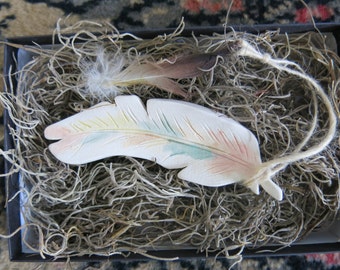Woodland Ceramic Bird Feather Ornament Charm Porcelain White Home Decor Mother's Day Gift, Handmade Artisan Pottery by Licia Lucas Pfadt