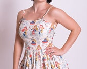 50's style Message in a Bottle mermaid Print Cotton Dress, Pinup, vintage reproduction, novelty print