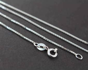 Box Chain Necklace 925 Sterling Silver Necklace 1mm 14 16 18 20 22 24 inches