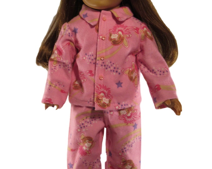 Pink fairy print flannel pajamas fits 18 inch dolls