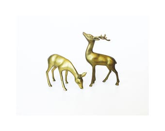 Pair of Vintage Brass Deer / Buck and Doe