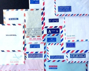 Fabulous instant collection of vintage Air Mail envelopes. Ooak supply set for snail mail writers, mail art addicts and paper collages fans