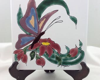 Ceramic Tile, Kitchen backsplash, hand painted tile, hot plate, craft supplies, patio decor, tray inlay, tabletop insert, tile installations