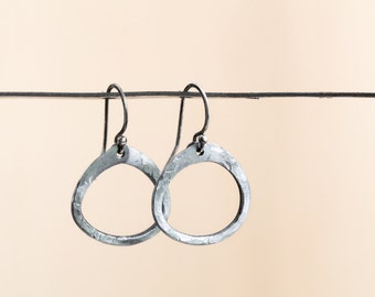 Tiny Zen Circle Iron Earrings. Minimal & rustic 6th anniversary gift of her. Hand forged and handmade to order.