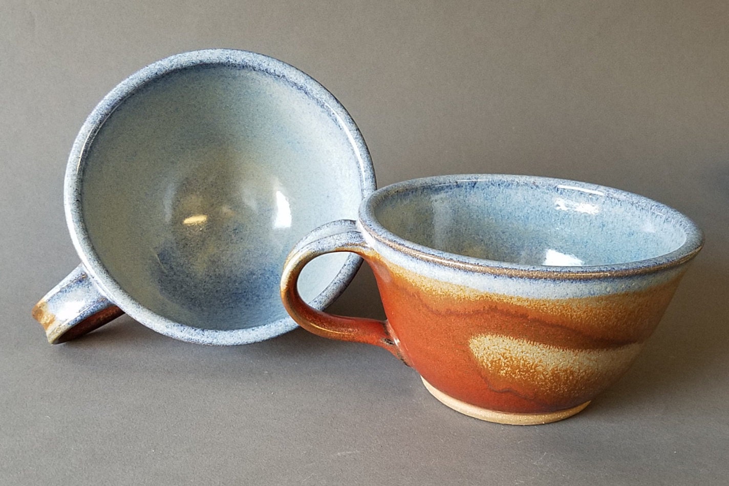 Set of 2 Deep Sides Chowder Bowls Soup Cereal Handles Rustic