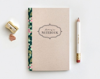 Personalized Notebook, Midori Insert Journal & Pencil Set - Customized Stocking Stuffer 3 Floral Patterns, Teachers Gifts