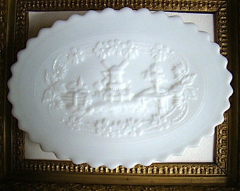 Vintage Imperial Milk Glass Dish with Raised Windmill Design