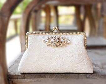 Evening Clutch / Ivory Alencon Clutch / Bridal Lace Clutch / Elegant Wedding Clutch / Wedding Bag / Bridal Clutch Purse