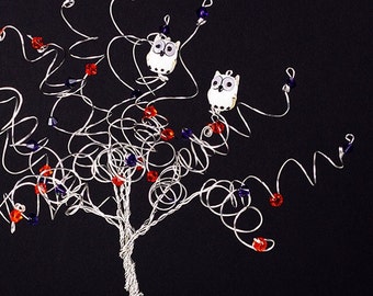 Owl Wedding Cake Topper Custom Wire Tree Sculpture with Two Owls or Love Birds