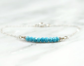Turquoise Bracelet, Genuine Turquoise bracelet, Delicate Bracelet, Minimal Bracelet, Bead Bar Bracelet, Bar Bracelet, Birthstone Bracelet