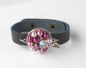 Purple Bracelet, Purple Jewelry, Snap Bracelet, Leather Cuff, Cuff Bracelet, Vintage Bracelet, Recycled Bracelet, Upcycled, Boho Bracelet