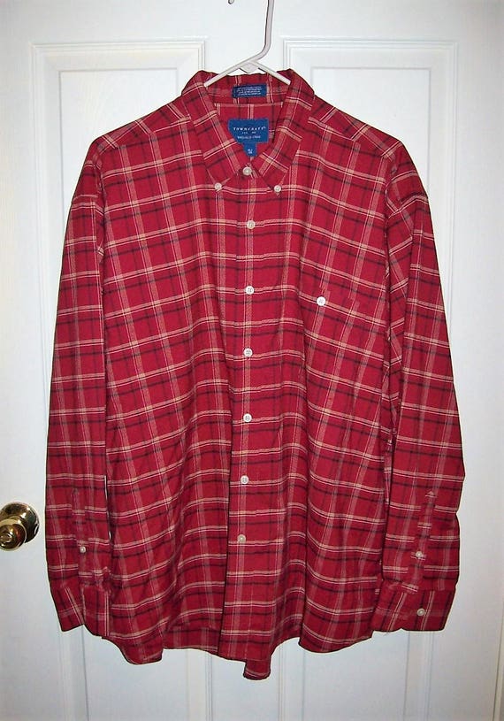 Vintage Men's Red Plaid Long Sleeve Shirt by Towncraft XL