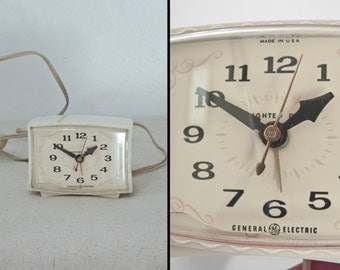 1960s ALARM Clock General Electric Cream Model 7316K Plug in Atomic Footed