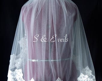 2-Tier LACE Wedding Veil //embellishments for any veil, chapel champagne, ivory and white colors, embroidery for veils, edge with lace
