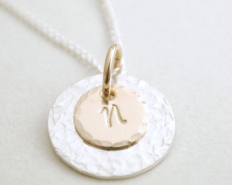 Personalized Initial Necklace Custom Hand Stamped Sterling Silver and Gold Filled