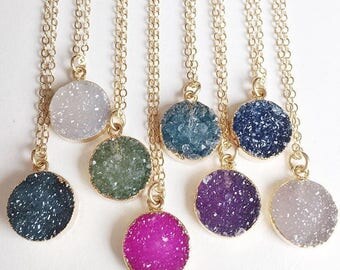 Bottled Gold Druzy Necklace-gold druzy pendant necklace,gold necklace,gold pendant necklace,mother's day gift,graduation gift, gift for teen