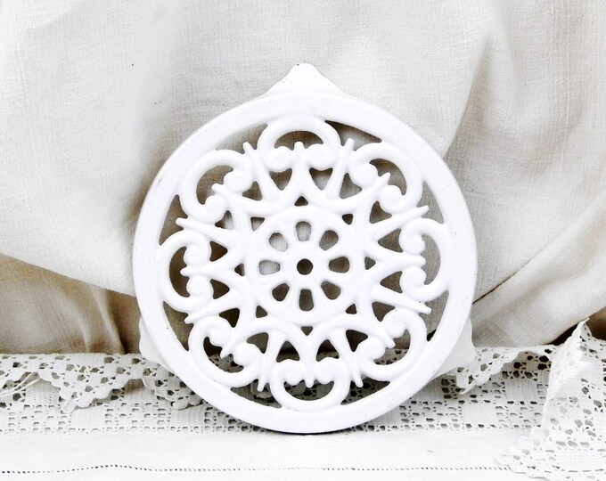 Small Vintage French Cast Iron White Enamelware Decotec Trivet, Hot Plate, Heat Mat, Cottage Kitchenware, French Country Decor, Kitchenware
