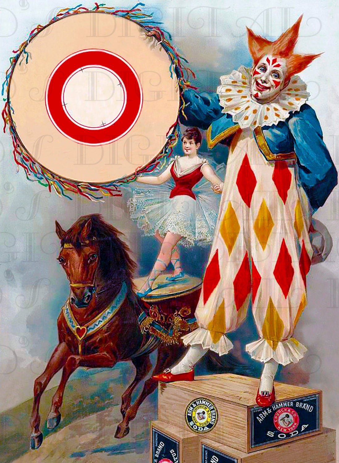 Antique CIRCUS Clown. Vintage Illustration. Circus Digital