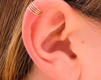 Gold Mini Ear Cuff, Non pierced hammered ear cuff, 14K yellow gold filled