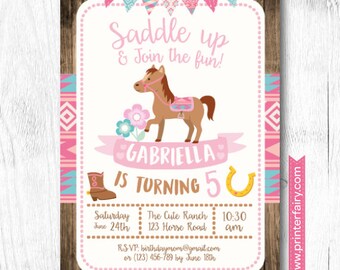 Horse Invitations, Pony Birthday Invitation, Cowgirl Birthday Invitation, Little Pony Birthday Party, DIGITAL, 2 Options