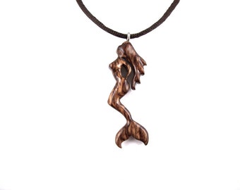 Mermaid Necklace, Mermaid Pendant, Mermaid Jewelry, Wood Mermaid Necklace, Siren Pendant, Siren Necklace, Nautical Jewelry, Wood Jewelry