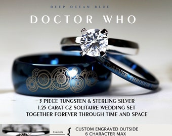 blue doctor who his 8mm tungsten and hers 4mm 925 sterling silver 125 carat solitaire cz - Blue Wedding Ring Set blue doctor who his 8mm tungsten and hers 4mm 925 sterling silver 125 carat solitaire cz - Blue Wedding Ring Set