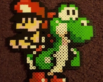 Yoshi and Baby Mario perler sprite