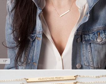 Name Bar Necklace • Personalized Nameplate Necklace • Long Skinny Bar Necklace • Silver, Gold Filled or Rose Gold Bar Necklace • LN130_40_H