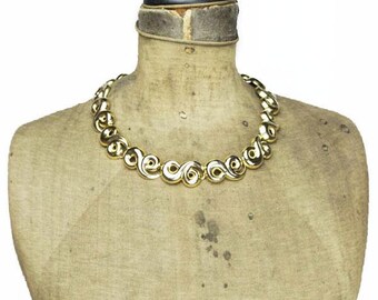 Vintage Gold Link Necklace, Chunky Gold Necklace, Heavy Gold Chain Necklace, Gold Collar Necklace