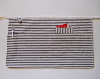 Ticking Stripe Server Apron 19.5 Inch / Five Pocket Utility Apron / Restaurant Apron / Barista Apron