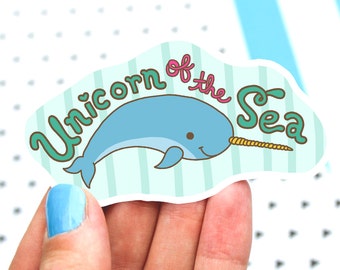 Narwhal Sticker, Unicorn Sticker, Narwhal Decal, Kids Gift, Narwhals, Birthday Gift, Whale, Unicorn Decal, Gift For Her, Car Decal, Laptop