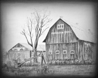 Farm Barn Drawing barn drawing | etsy Farm Barn Drawing barn drawing | etsy