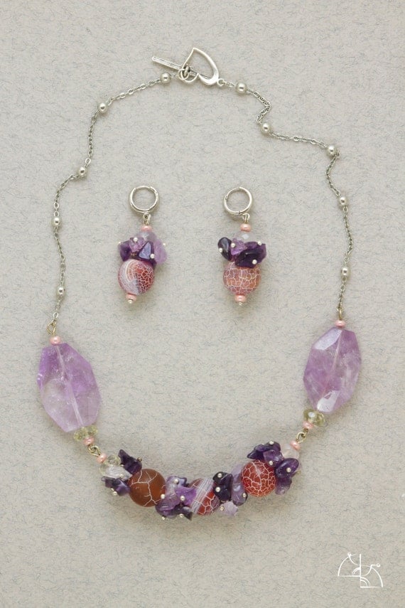 Amethyst Dreams. Beautiful jewelry set. Perfectly necklace and spherical earrings. Super gift for her. Fashion