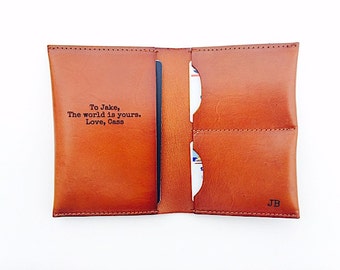 Boyfriend Gift, Travel, Passport Cover, Personalized, Genuine Leather, Husband Gift, For Him, Coordinates, World is Yours, Travel Accessory