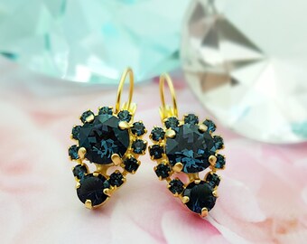 Dark Blue Earrings, Sapphire Crystal Earrings, Swarovski, Montana, Sapphire Blue Earrings, Deep Blue, Sapphire Earrings, Gold Earring, E3441
