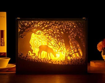 God Beast Handmade Paper Craft 3D Night Light Shadow Box Artwork Frame Decoration DIY