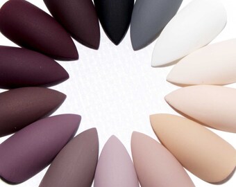 Matte Press On Nails - Nude Stiletto Fake Nails - Black Faux Nails - White False Nails - Matt Acrylic Nails - Velvety Glue On Nails