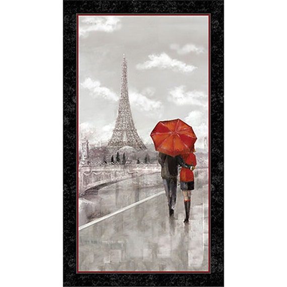 Paris Fabric Panel Red Umbrella Eiffel Tower By Featherednest97030