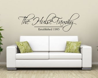Family name and Established Date - family name sign/ established sign/ personalized wall decal/ family wall decal/ family established/ decor