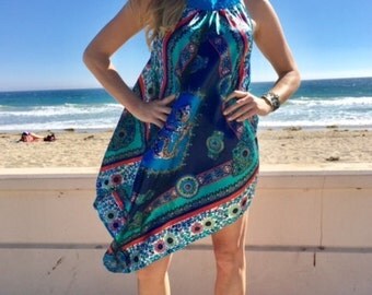 Asian dress,scarf dress, Asian scarf dress,silk scarf,dress,turquoise, green,blue,pink,Dragons