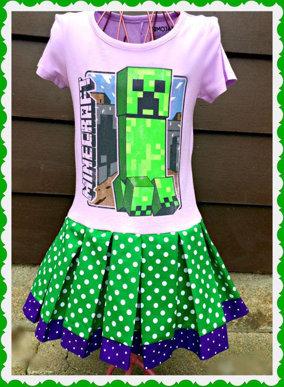 girls Minecraft dress creeper 4/5 6/6X 7/8 10/12 14/16 ready