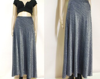 Vintage 70s Metallic Skirt High Waist Retro Glitter Hippie Long Length Vtg 1970s Size S-M
