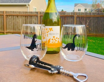 Winosaur Wine Glass Set // Dinosaur Wine Glass // Dino Wine Glass // Wine-o-saur Wine Glass // Dinosaur // Made in USA