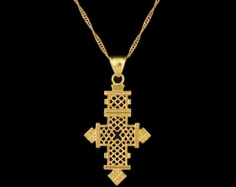 Ethiopian Cross Necklace | 18K Gold Filled | Link Chain | African Jewelry