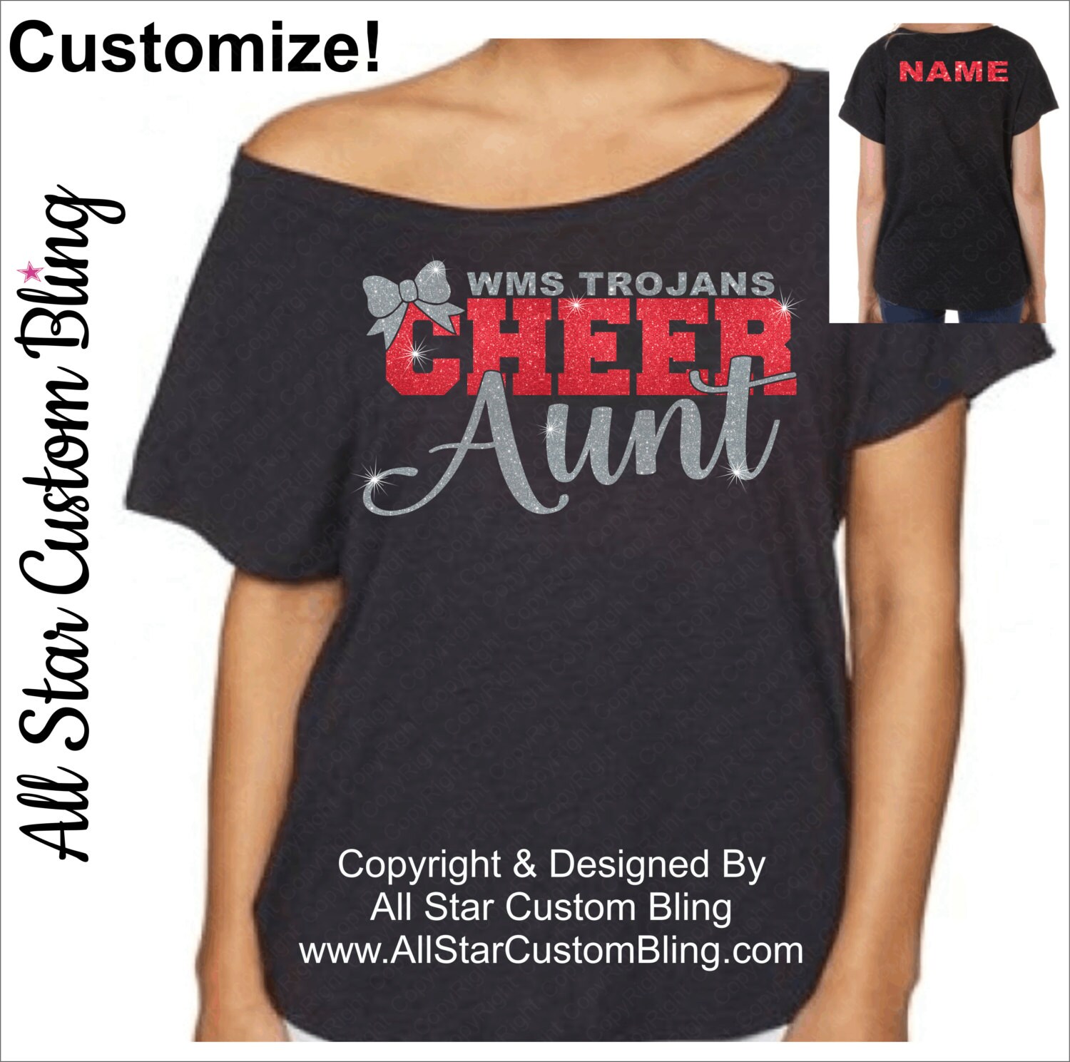 Custom Team Cheer Aunt Glitter Dolman Shirt Cheer Aunt Shirt