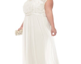 Plus Size Roselyn Off White Wedding Prom Maxi Wedding Dress Vintage 1920s Great Gatsby Charleston Downton Abbey Art Deco Bridesmaid