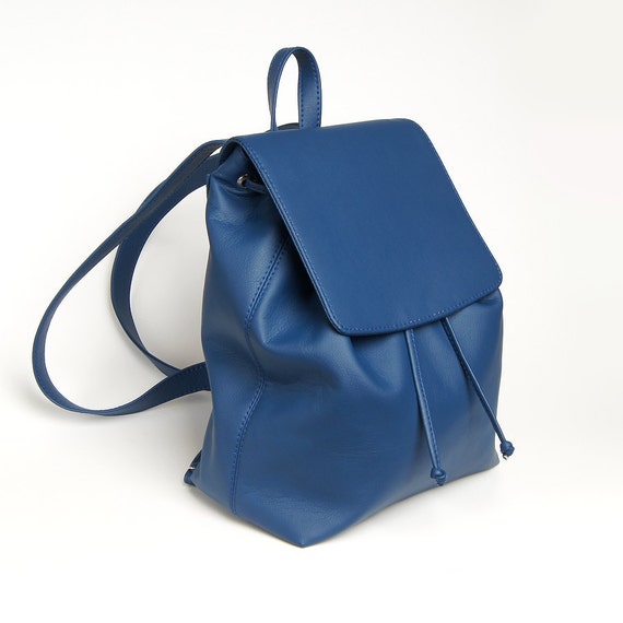 blue leather backpack purse