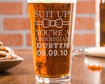 Groomsmen Proposal, Best Man Proposal, Etched Beer Glass, Beer Mug Gift, Bar Glass, Monogram Beer Glass, Wedding Party Gift, Beer Lover